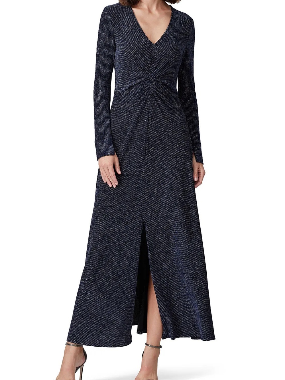 Donna Morgan Navy and Black Shimmer Ribbed V-Neck Maxi Dress size 2